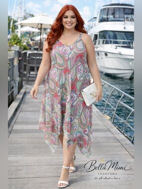 New Multi Paisley Sharkbite midi dress Size 1X  🌹🌺🌸 BRB SL 4